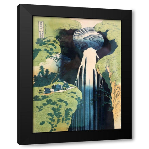 Kamida-Ga-Taki Waterfall Black Modern Wood Framed Art Print with Double Matting by Hokusai, Katsushika