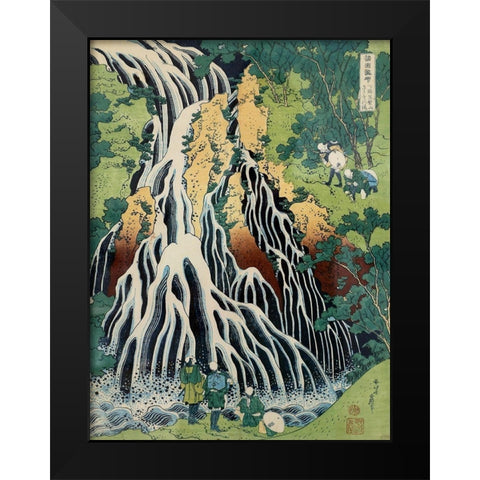 Kirifuki-No-Taki Waterfall Black Modern Wood Framed Art Print by Hokusai, Katsushika