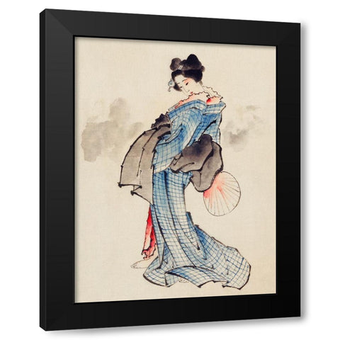 Courtesan Black Modern Wood Framed Art Print with Double Matting by Hokusai, Katsushika