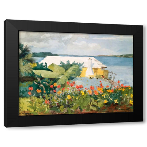 Flower Garden and Bungalow, Bermuda Black Modern Wood Framed Art Print by Homer, Winslow