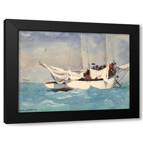 Key West, Hauling Anchor Black Modern Wood Framed Art Print by Homer, Winslow