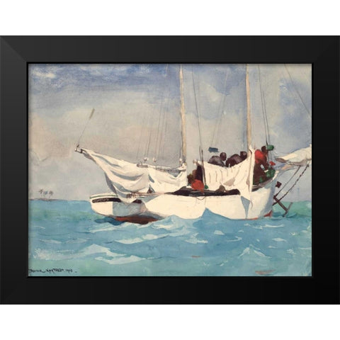 Key West, Hauling Anchor Black Modern Wood Framed Art Print by Homer, Winslow