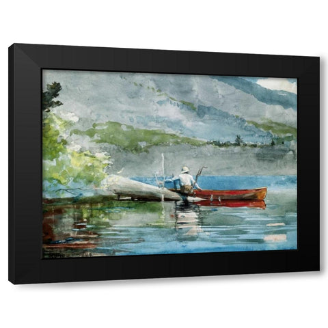 The Red Canoe  Black Modern Wood Framed Art Print with Double Matting by Homer, Winslow