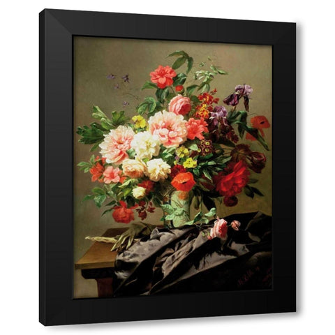Peonies Poppies and Roses Black Modern Wood Framed Art Print with Double Matting by Robbe, Henri