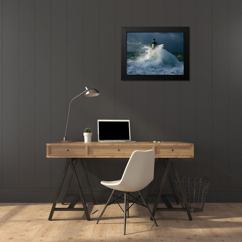 Phare d Ar-Men Black Modern Wood Framed Art Print by Guichard, Jean