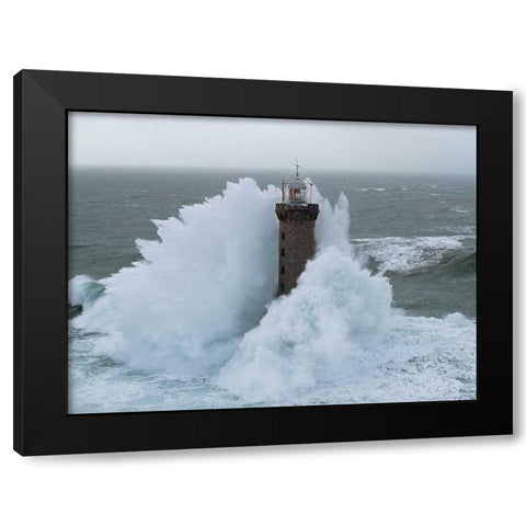 Phare de Kereon Black Modern Wood Framed Art Print with Double Matting by Guichard, Jean