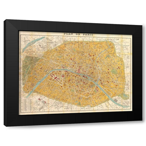 Gilded Map of Paris Black Modern Wood Framed Art Print by Joannoo