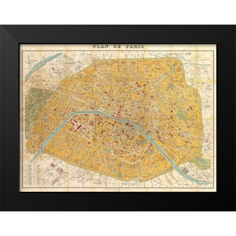 Gilded Map of Paris Black Modern Wood Framed Art Print by Joannoo
