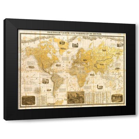 Gilded 1859 Map of the World Black Modern Wood Framed Art Print with Double Matting by Joannoo