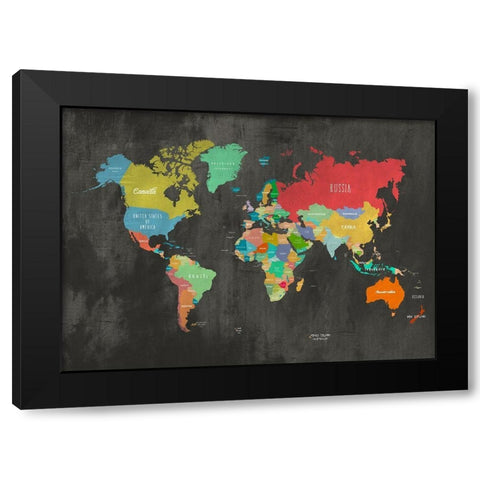 Modern Map of the World - Chalkboard Black Modern Wood Framed Art Print by Joannoo