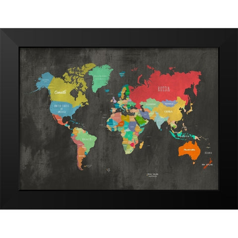Modern Map of the World - Chalkboard Black Modern Wood Framed Art Print by Joannoo