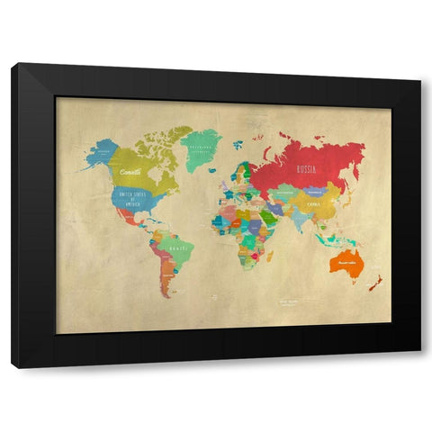 Modern Map of the World Black Modern Wood Framed Art Print by Joannoo