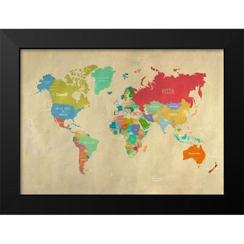 Modern Map of the World Black Modern Wood Framed Art Print by Joannoo
