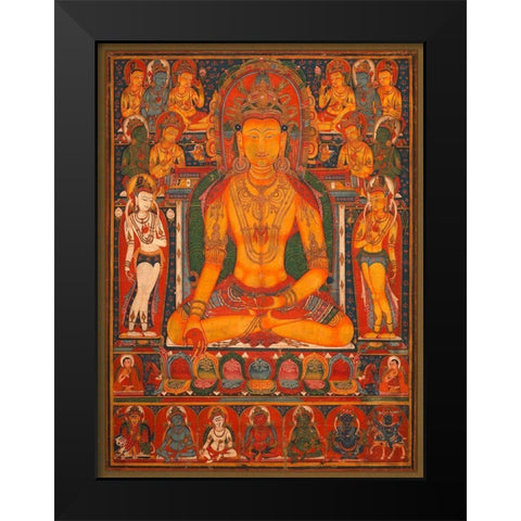 Buddha Ratnasambhava with Wealth Deitie Black Modern Wood Framed Art Print by Anonymous