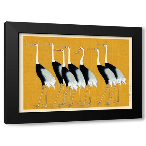 Flock of Japanese red crown cranes Black Modern Wood Framed Art Print by Korin, Ogata