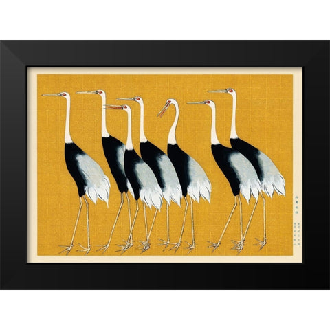 Flock of Japanese red crown cranes Black Modern Wood Framed Art Print by Korin, Ogata