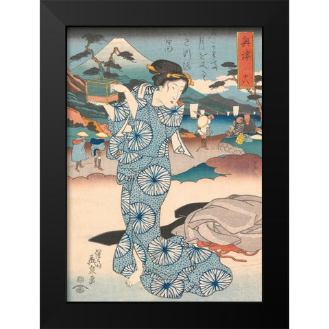 Standing woman with box Black Modern Wood Framed Art Print by Eisen, Keisai