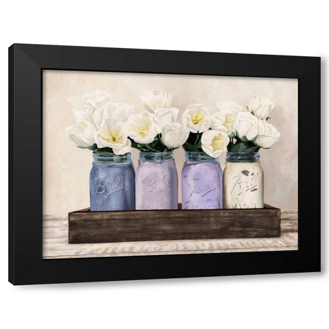 Tulips in Mason Jars Black Modern Wood Framed Art Print with Double Matting by Thomlinson, Jenny