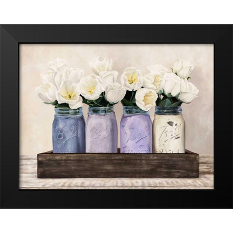 Tulips in Mason Jars Black Modern Wood Framed Art Print by Thomlinson, Jenny