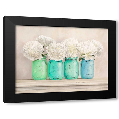 Peonies in Mason Jars Black Modern Wood Framed Art Print by Thomlinson, Jenny