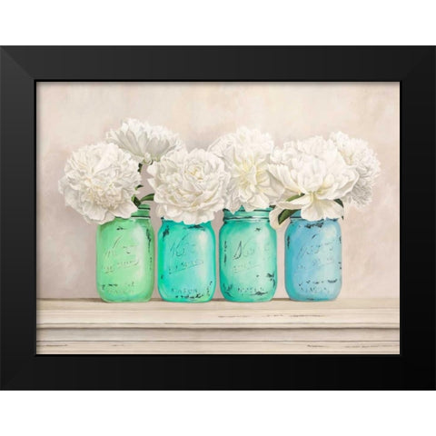 Peonies in Mason Jars Black Modern Wood Framed Art Print by Thomlinson, Jenny