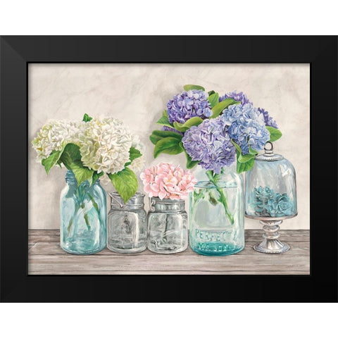 Flowers in Mason Jars (detail) Black Modern Wood Framed Art Print by Jenny, Thomlinson