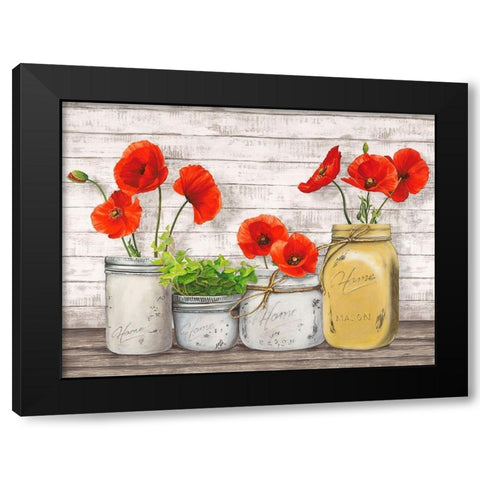 Poppies in Mason Jars (detail) Black Modern Wood Framed Art Print by Jenny, Thomlinson