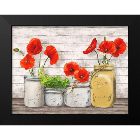 Poppies in Mason Jars (detail) Black Modern Wood Framed Art Print by Jenny, Thomlinson