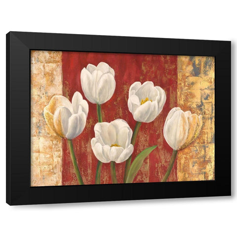Tulips on Royal Red Black Modern Wood Framed Art Print with Double Matting by Jenny, Thomlinson