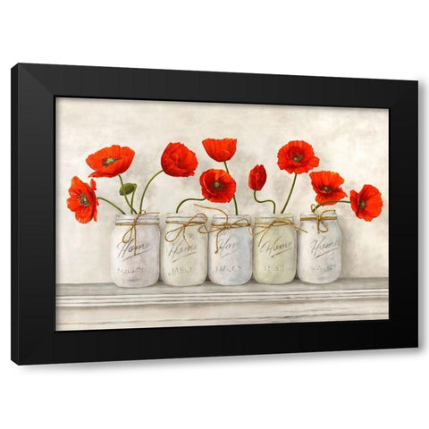 Red Poppies in Mason Jars Black Modern Wood Framed Art Print with Double Matting by Jenny, Thomlinson