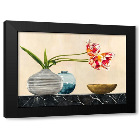 Floral Setting on Black Marble (detail) Black Modern Wood Framed Art Print by Thomlinson, Jenny