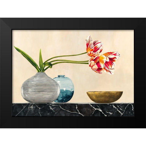 Floral Setting on Black Marble (detail) Black Modern Wood Framed Art Print by Thomlinson, Jenny