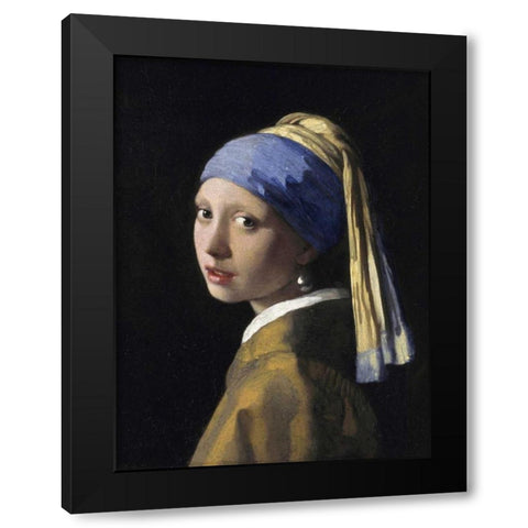 Girl With A Pearl Earring Black Modern Wood Framed Art Print with Double Matting by Vermeer, Jan
