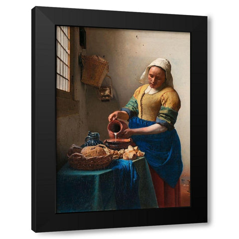 The Milkmaid - detail Black Modern Wood Framed Art Print by Vermeer, Jan