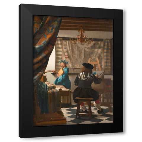 The Art of Painting - detail Black Modern Wood Framed Art Print by Vermeer, Jan