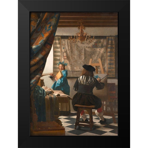 The Art of Painting - detail Black Modern Wood Framed Art Print by Vermeer, Jan