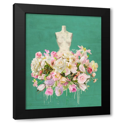 Dressed in Flowers I - Garden Green Black Modern Wood Framed Art Print by Parr, Kelly