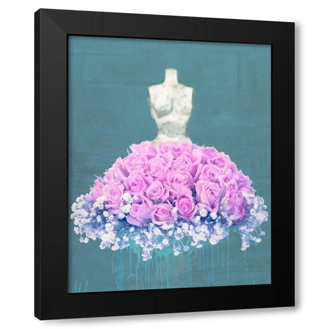 Dressed in Flowers II - Ocean Blue Black Modern Wood Framed Art Print by Parr, Kelly