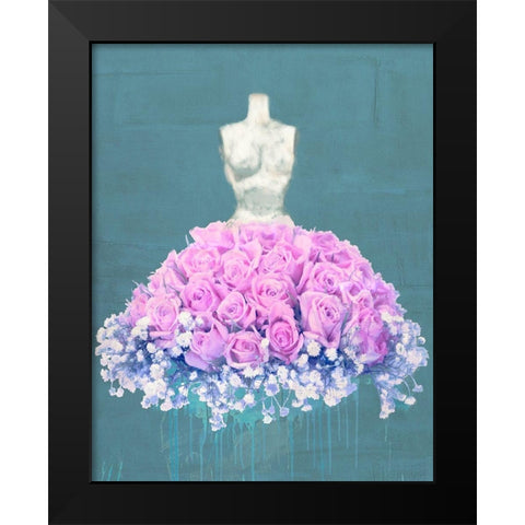 Dressed in Flowers II - Ocean Blue Black Modern Wood Framed Art Print by Parr, Kelly