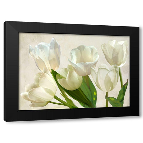 White Tulips Black Modern Wood Framed Art Print by Villa, Luca