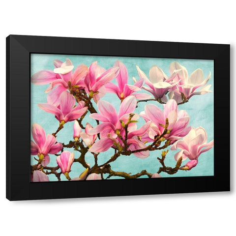 Magnolia Branch - turquoise Black Modern Wood Framed Art Print with Double Matting by Villa, Luca