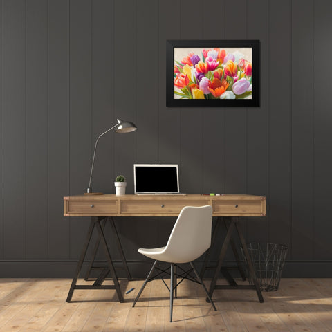 Spring Tulips Black Modern Wood Framed Art Print by Villa, Luca