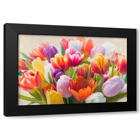 Spring Tulips Black Modern Wood Framed Art Print by Villa, Luca