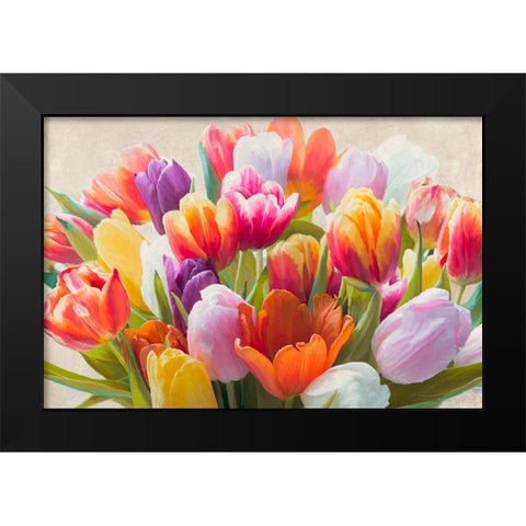Spring Tulips Black Modern Wood Framed Art Print by Villa, Luca