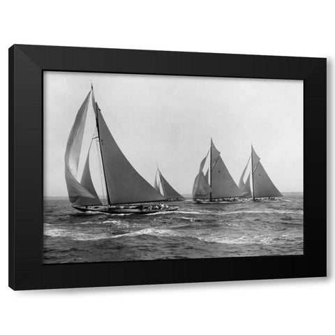 Sloops at Sail 1915 Black Modern Wood Framed Art Print with Double Matting by Levick, Edwin