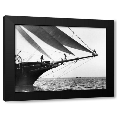 Ship Crewmen Standing on the Bowsprit 1923 Black Modern Wood Framed Art Print by Levick, Edwin