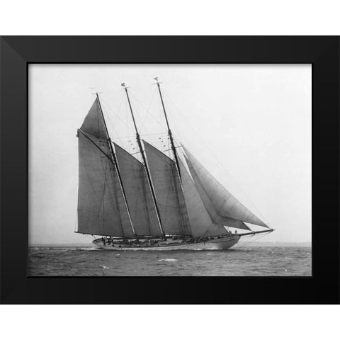 The Schooner Karina at Sail 1919 Black Modern Wood Framed Art Print by Levick, Edwin