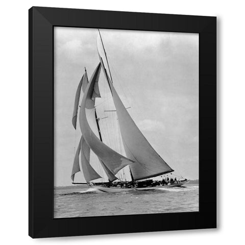 The Schooner Half Moon at Sail 1910s Black Modern Wood Framed Art Print with Double Matting by Levick, Edwin