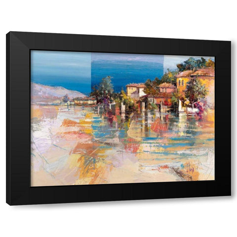 Paese sul lago Black Modern Wood Framed Art Print by Florio, Luigi