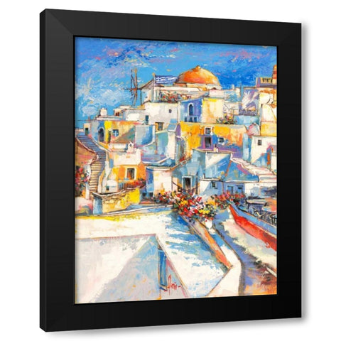 Santorini Black Modern Wood Framed Art Print by Florio, Luigi